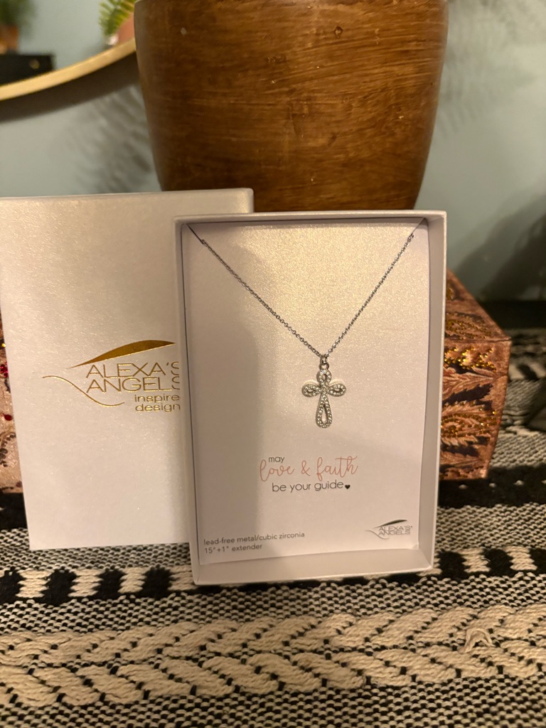 Silver Cross Necklace With Cubic Zirconia - Silver